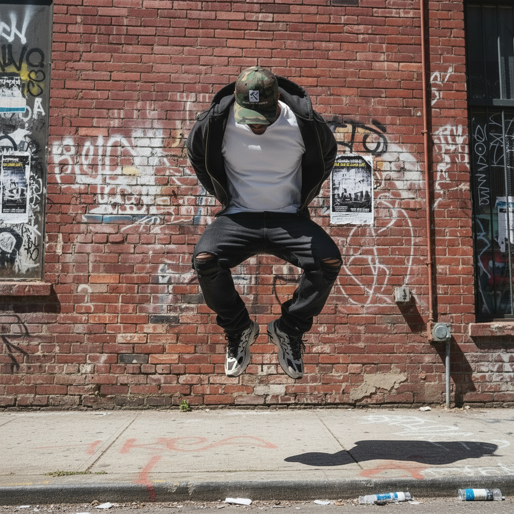 Jumping/leaping action - green camo hat